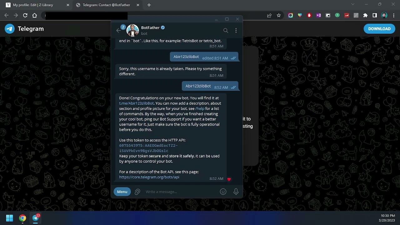 Download 20 Books from z-library - How to connect the telegram bot with z-library?