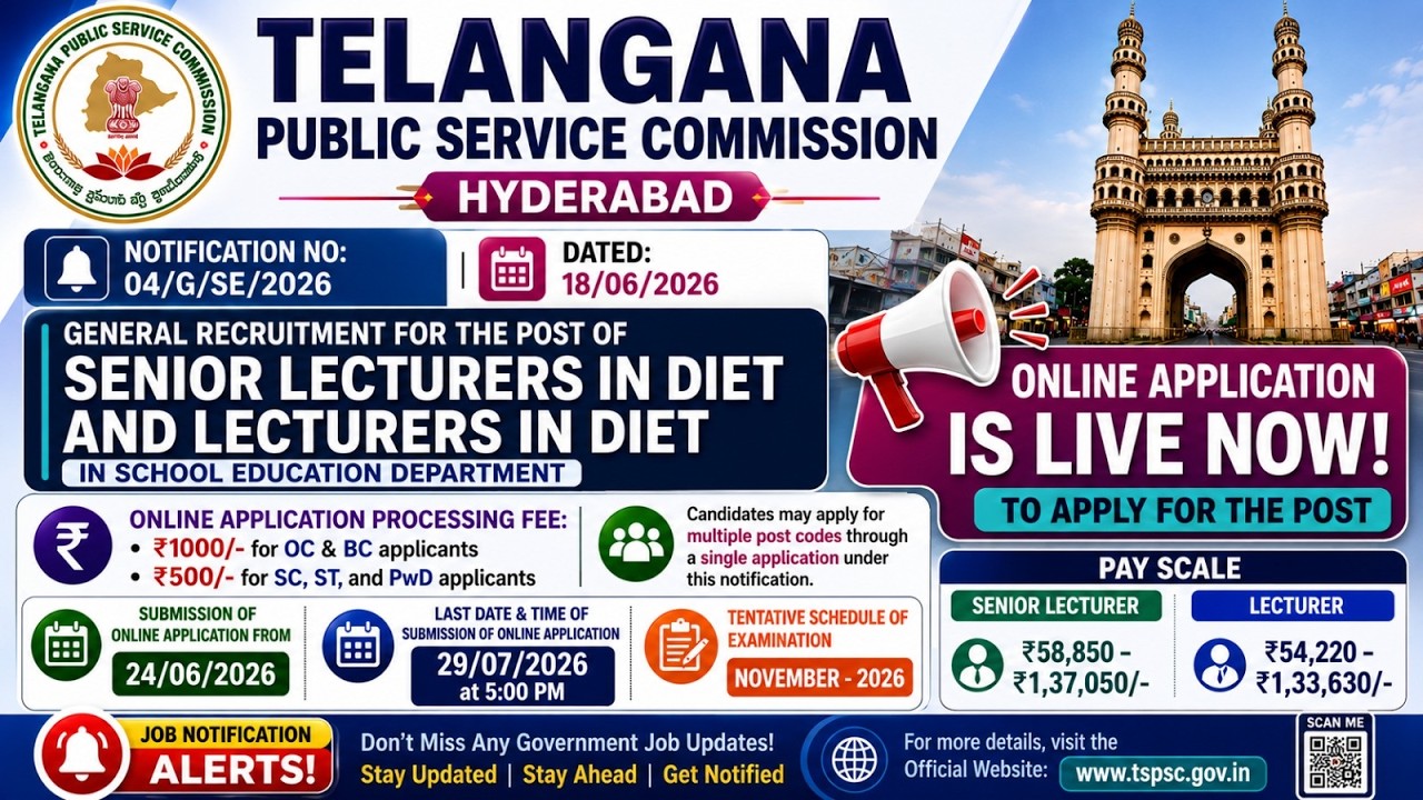 TSPSC DIET Lecturer & Senior Lecturer Recruitment 2026 | Online Applications Started | 29/07/2026