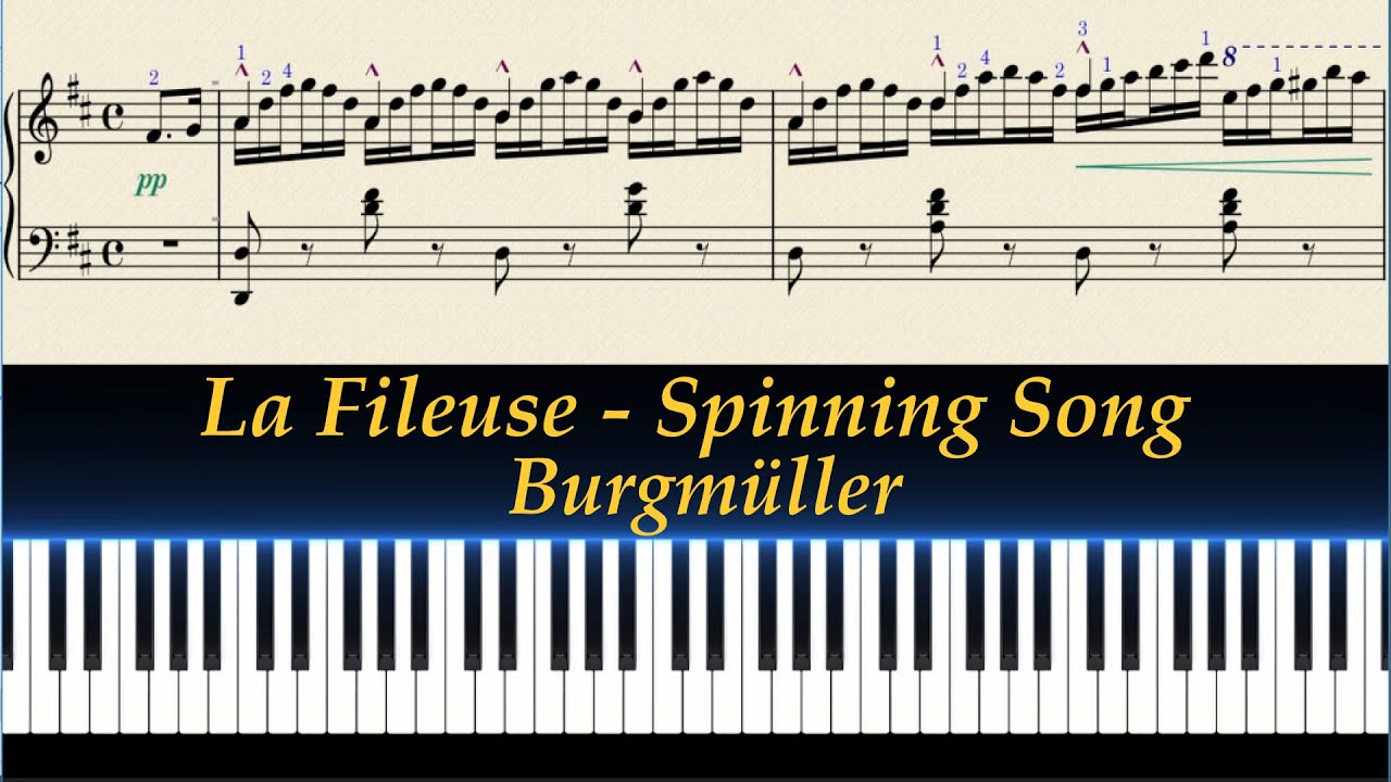 Burgmüller Op.109 No.18 - La Fileuse - Spinning Song (BPM = 40) with Sheet Music