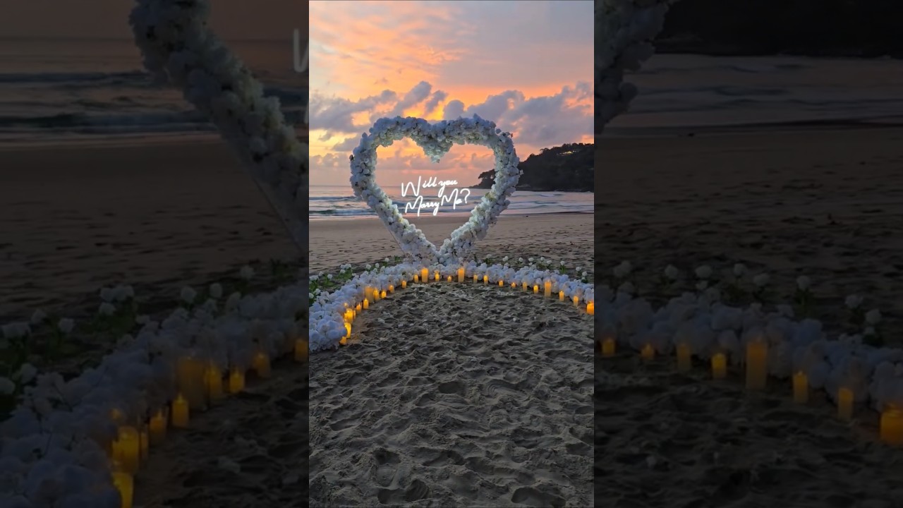 Marriage proposal on the beach in Phuket with white heart #marriageproposal #marriageproposalphuket