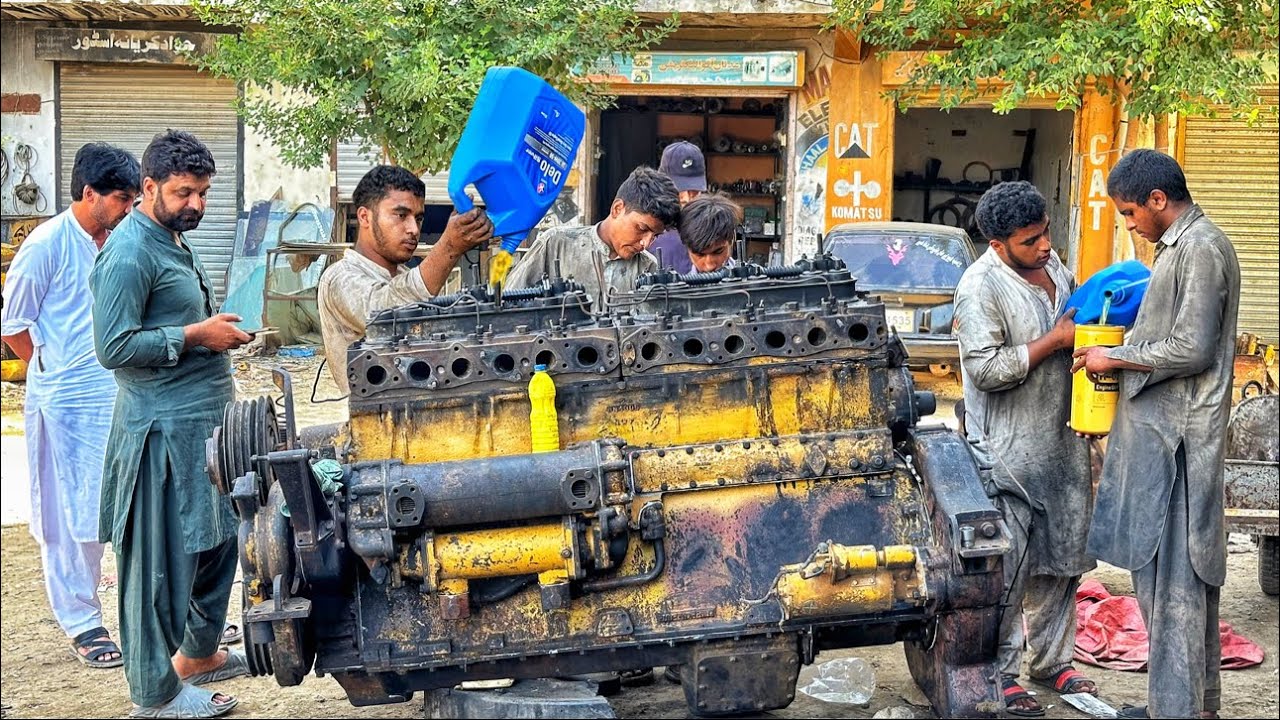 Rebuilding Full Size Cat diesel Engine  || Local mechanics did a great job in a short time ||