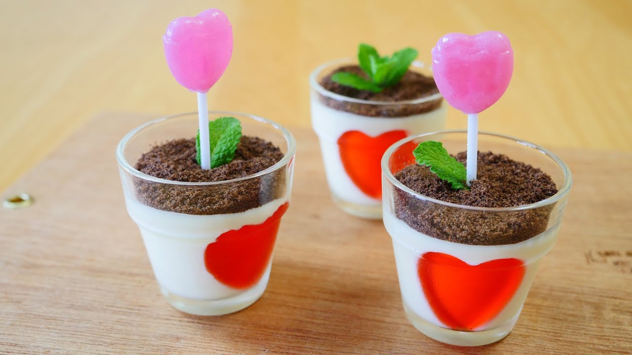 Blooming Heart Flowerpot Cup Dessert ハートの花が咲く植木鉢みたいなカップスイーツ