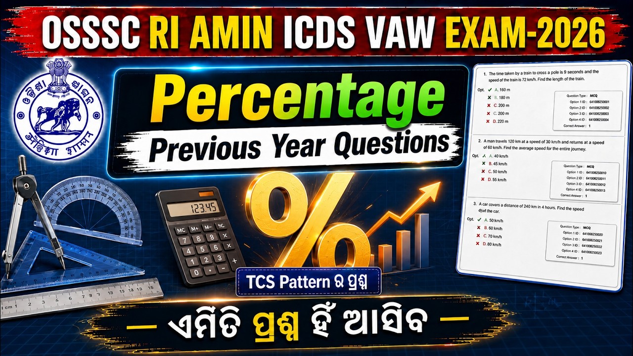 Percentage | OSSSC RI AMIN ICDS PYQ | OSSSC Math Previous Year Questions | By Nikunja Sir |#caodisha