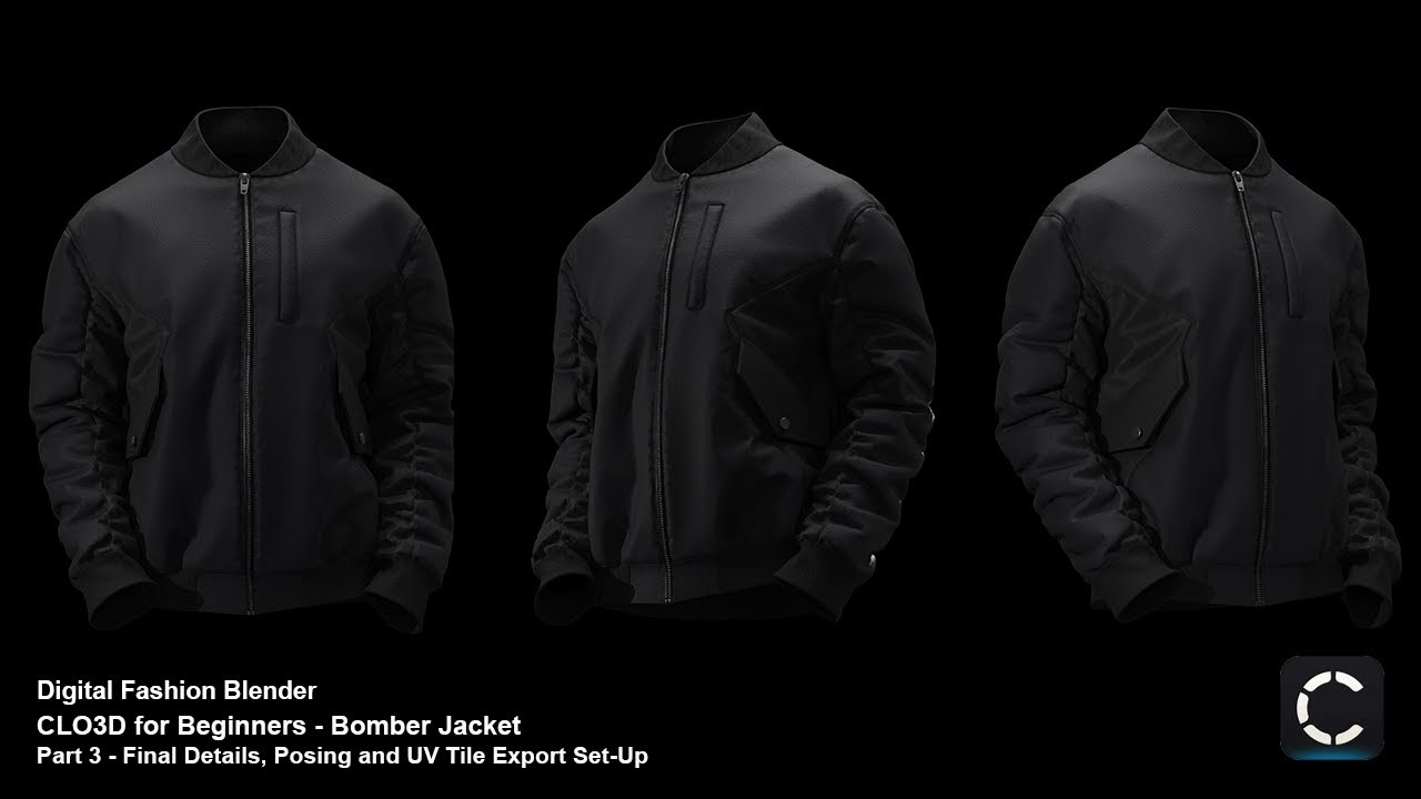 CLO3D For Beginners - Making a Bomber Jacket - Final Pose all details + posing -Set up for UV Export