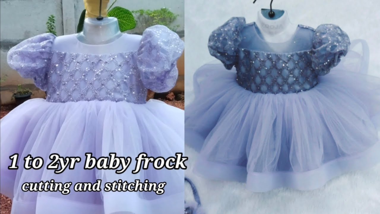 Disigner net baby frock cutting and stitching/ball gown/1yr baby/party wear dress for kids