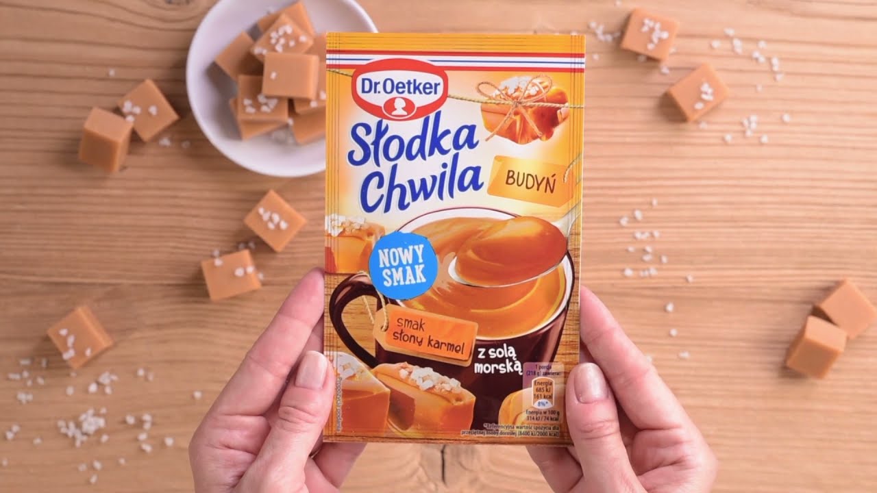 Dr. Oetker Słodka Chwila Budyń o smaku słonego karmelu z solą morską. Spróbuj!