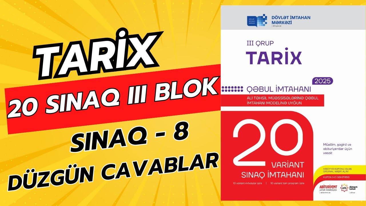 DİM  TARİX  20 sınaq III qrup | SINAQ-8 | ASAN izahda