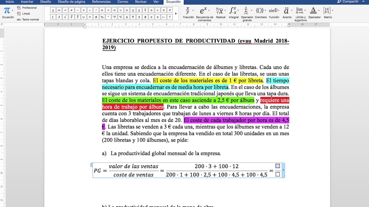 Economía de la empresa. EVAU. Productividad. Madrid 18-19. Opción B.