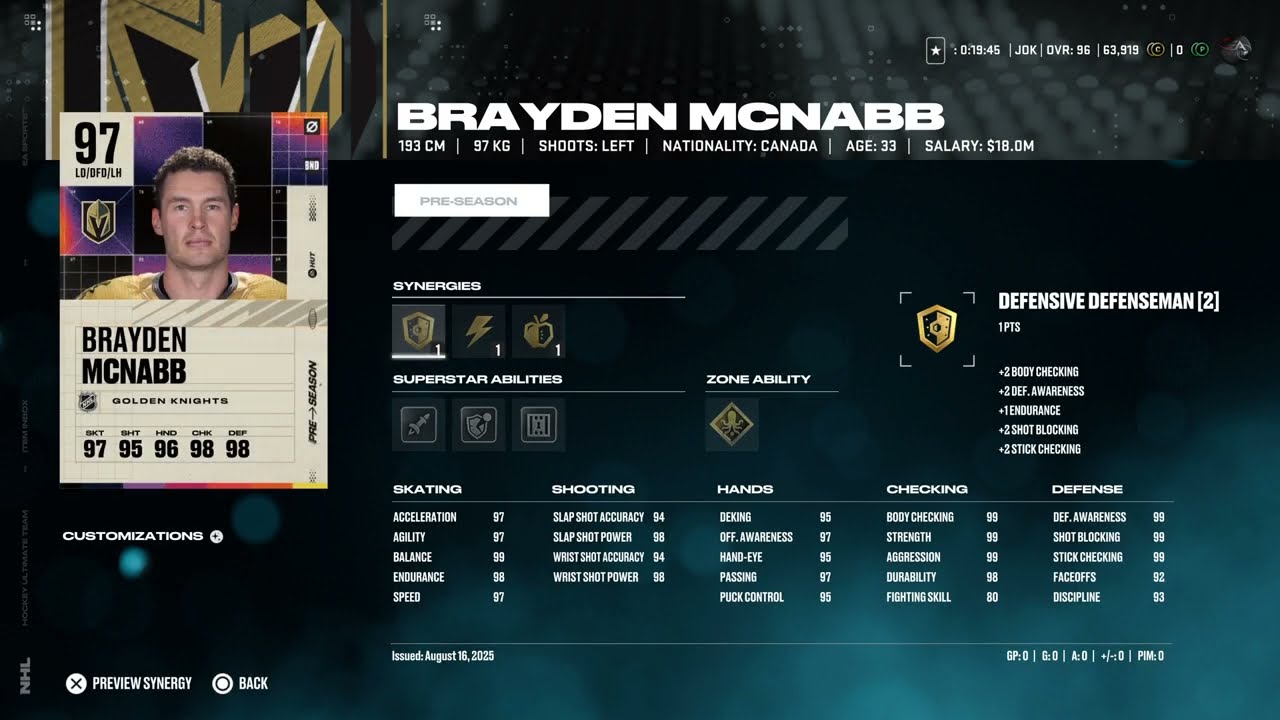 NHL 25 HUT Pre-Season 97 OVR Brayden McNabb (PS5) #nhl25hut #nhl25 #nhl