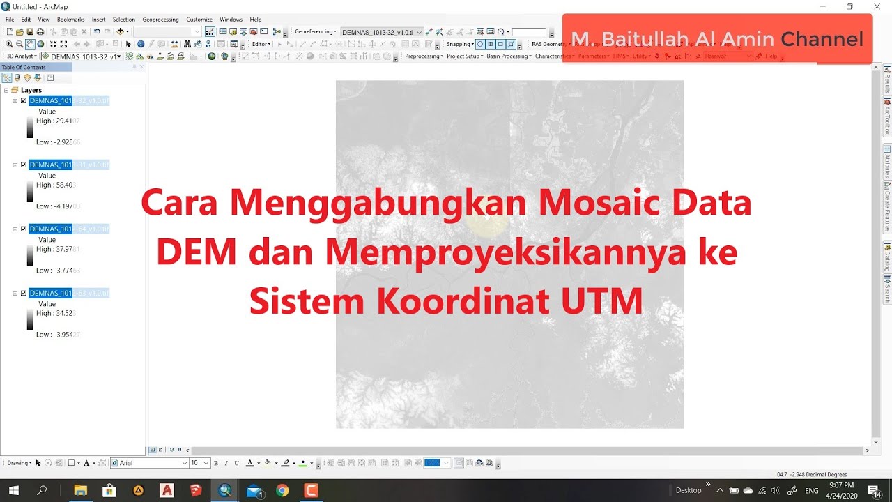 Cara Menggabungkan Mosaic Data DEM dan Proyeksi ke Sistem Koordinat UTM
