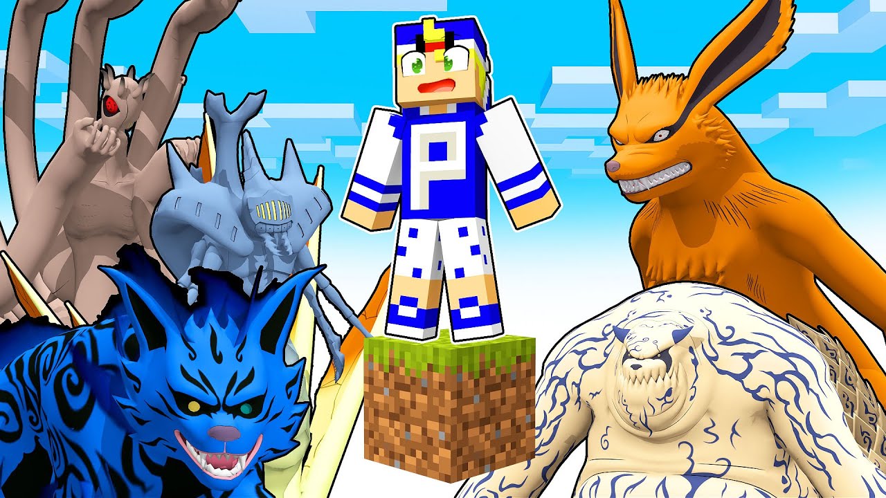 JOGANDO com TODAS as BIJUUS de NARUTO em apenas UM BLOCO no Minecraft