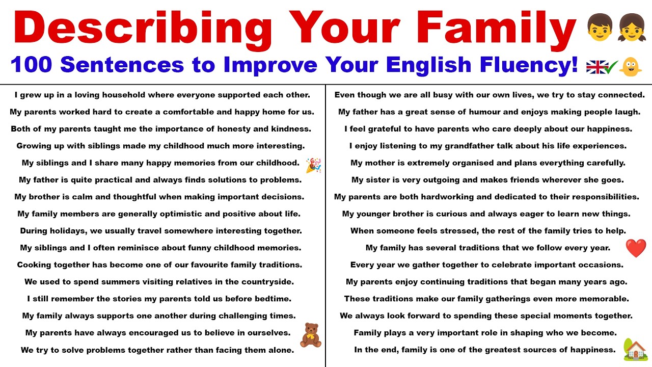 Describing Your Family: 100 Sentences to Improve Your English Fluency