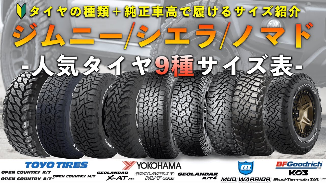 【ジムニータイヤ解説】各タイヤタイプの解説と人気９種のタイヤ紹介と比較
