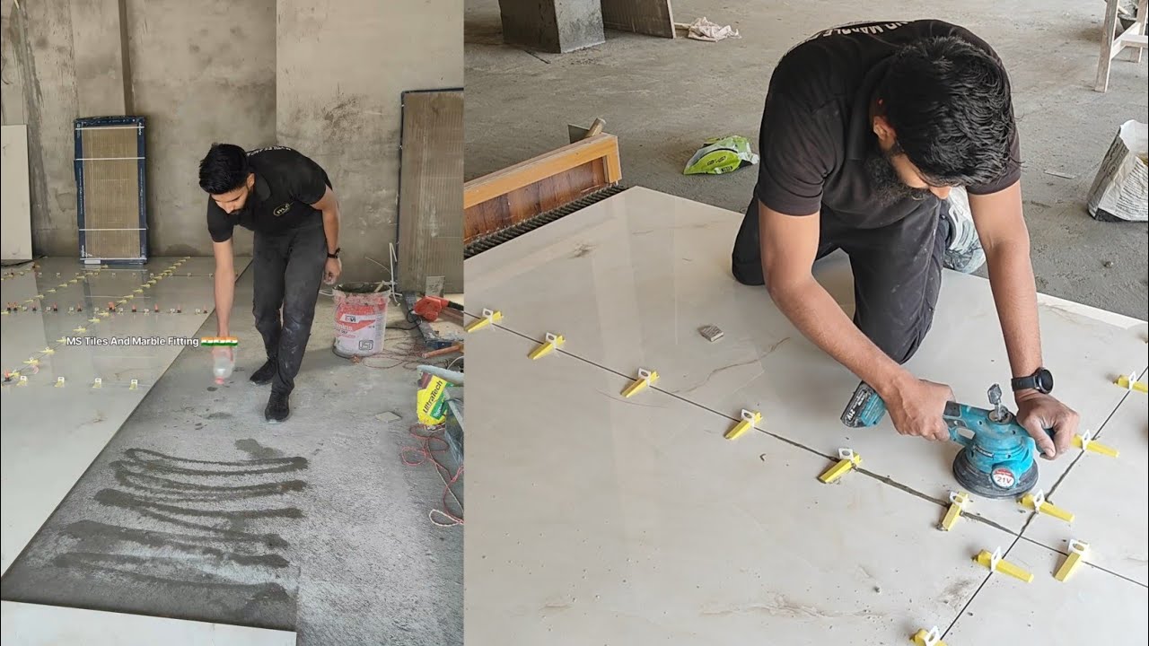 floor tiles fitting 800mm×1600mm tiles install ||केमिकल से टाइल्स कैसे लगाएं ||