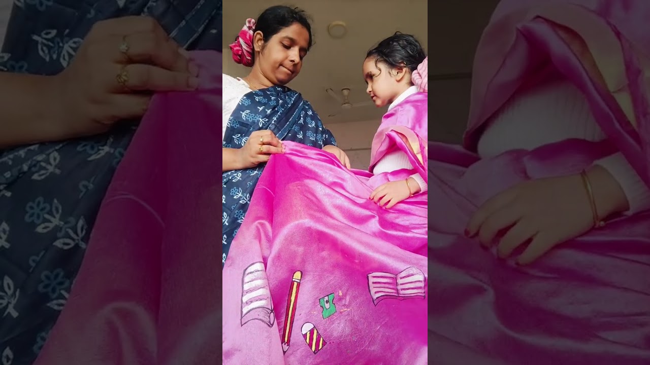 সরস্বতী পুজোর সকালে শাড়ি পরিয়ে দিলাম ননোকে| Saree draping video| Toddler's saree draping| Baby girl