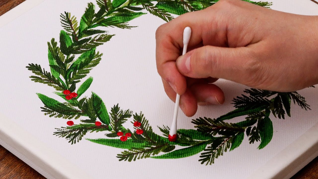 How To Christmas Wreath Acrylic Painting｜Step By Step｜Painting For Beginners (1293)