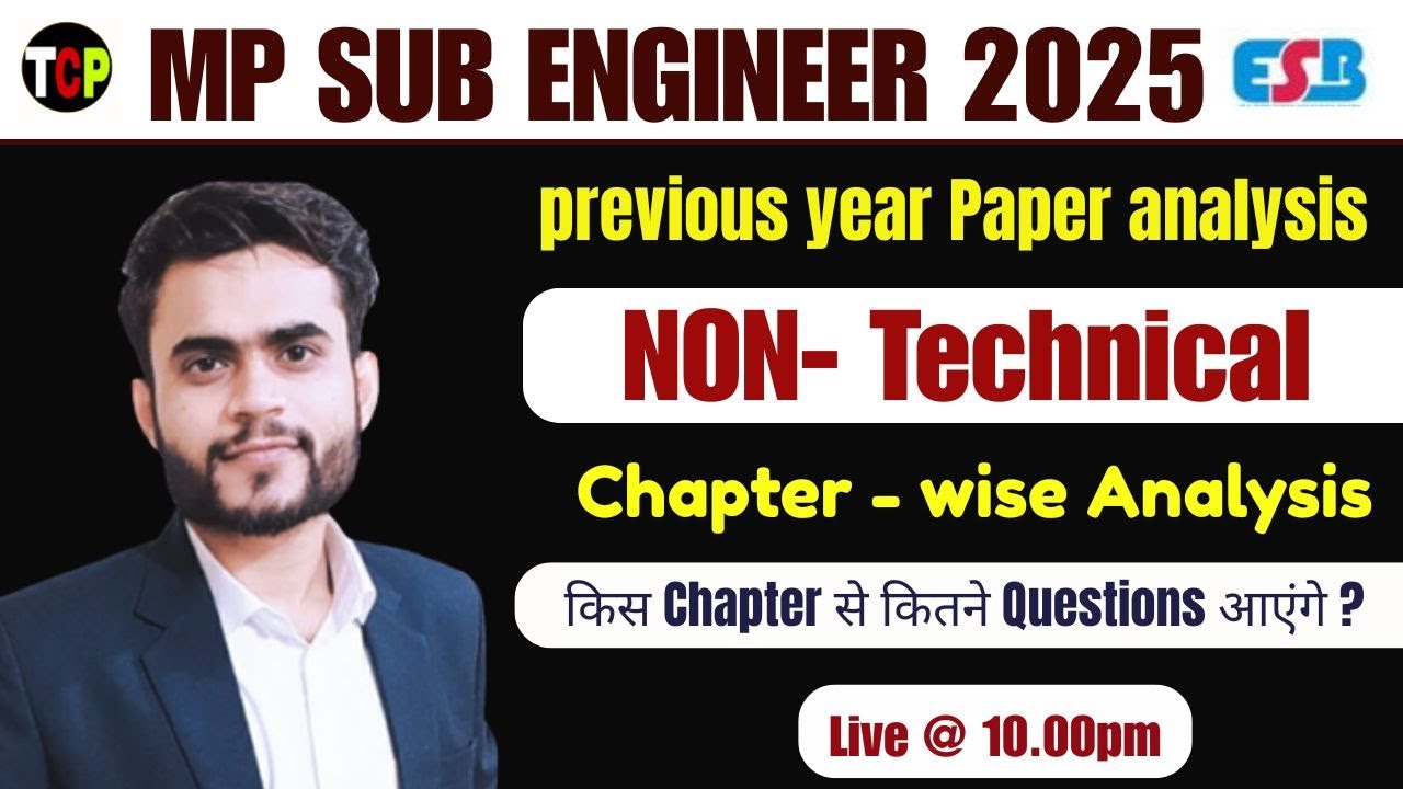MP Sub Engineer 2025 | Non-Technical PYQ Chapterwise Analysis | कितने Questions किस Chapter से आए?