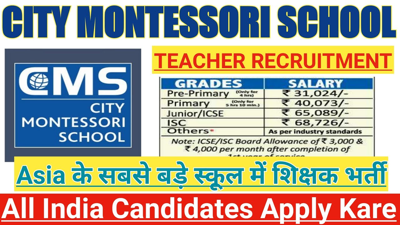 CITY MONTESSORI SCHOOL VACANCY 2022 |  TEACHER RECRUITMENT 2022 | PRIVATE SCHOOL मे JOB कैसे मिलेगा