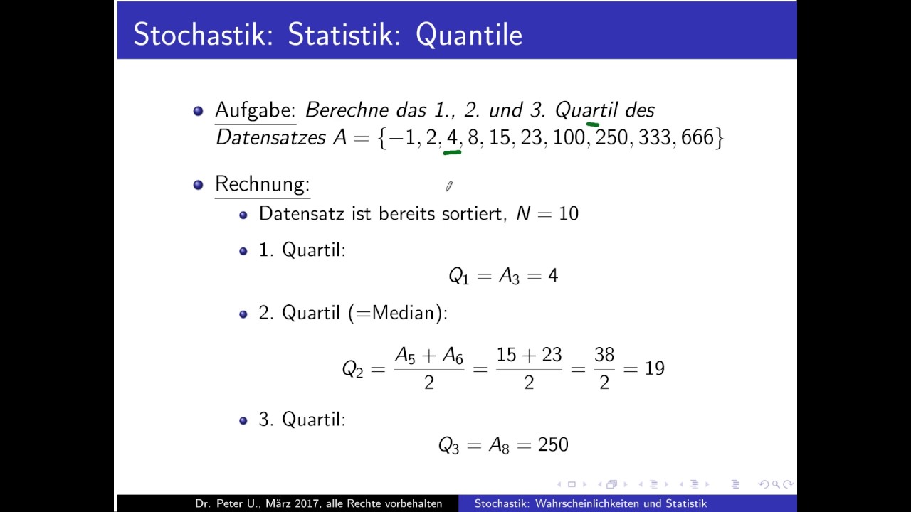 Stochastik Teil 20: Quantile (Perzentile, Quartile)