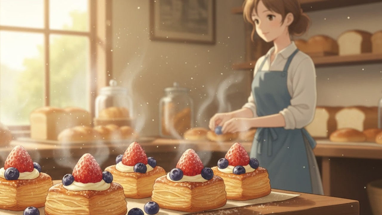 A Simple Baking Day with Mira 🍞 Cozy Bakery Ambience | Relaxing Ghibli-Style Baking
