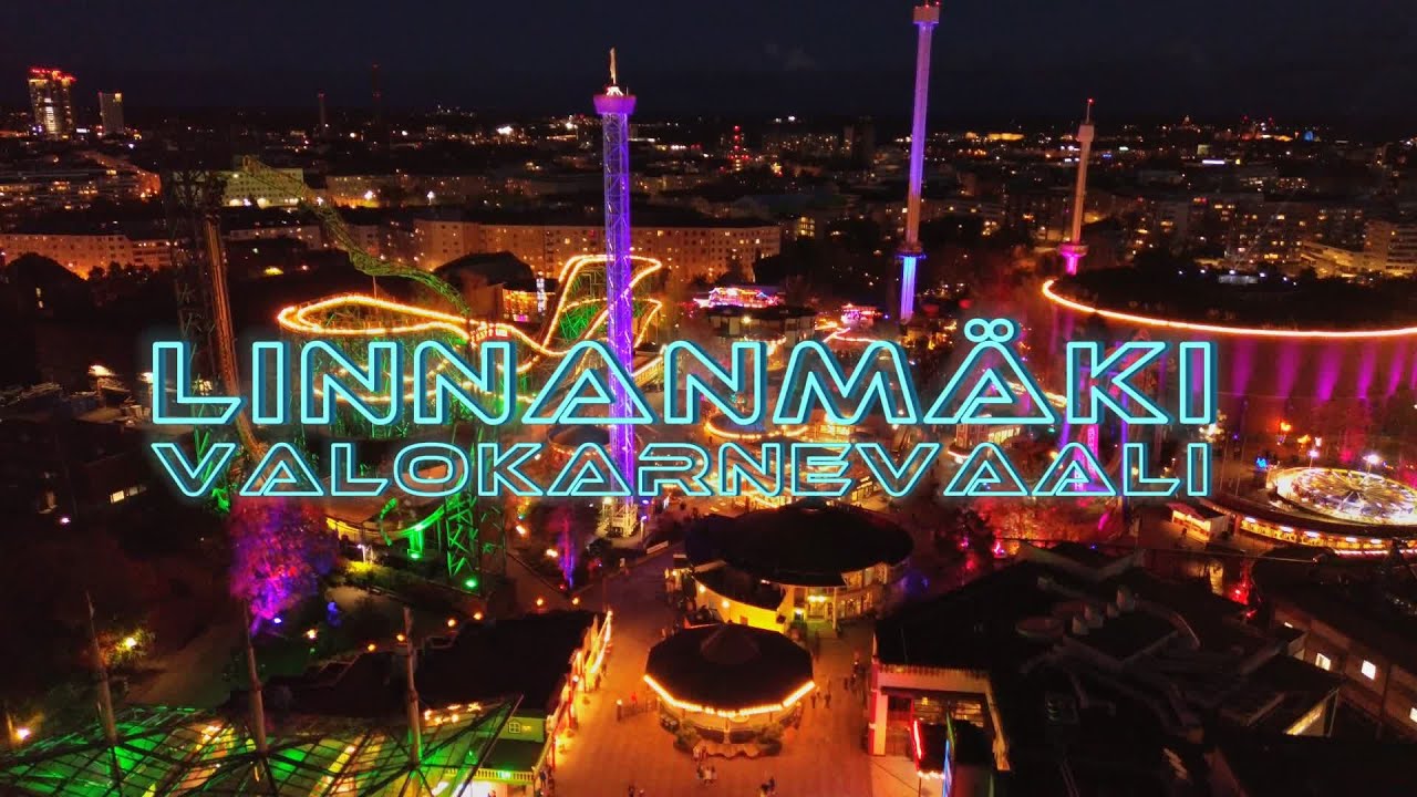 Drone Video 4K | Linnanmäki Valokarnevaali 2023 Helsinki Finland | Dji Mini 3