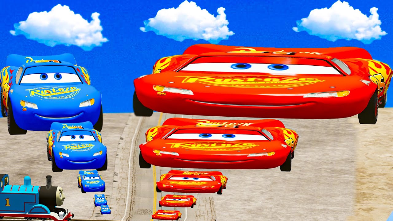 Big & Small Wide Lightning Mcqueen vs Big & Small Blue Mcqueen vs Thomas TheTankEngine BeamNG.Drive
