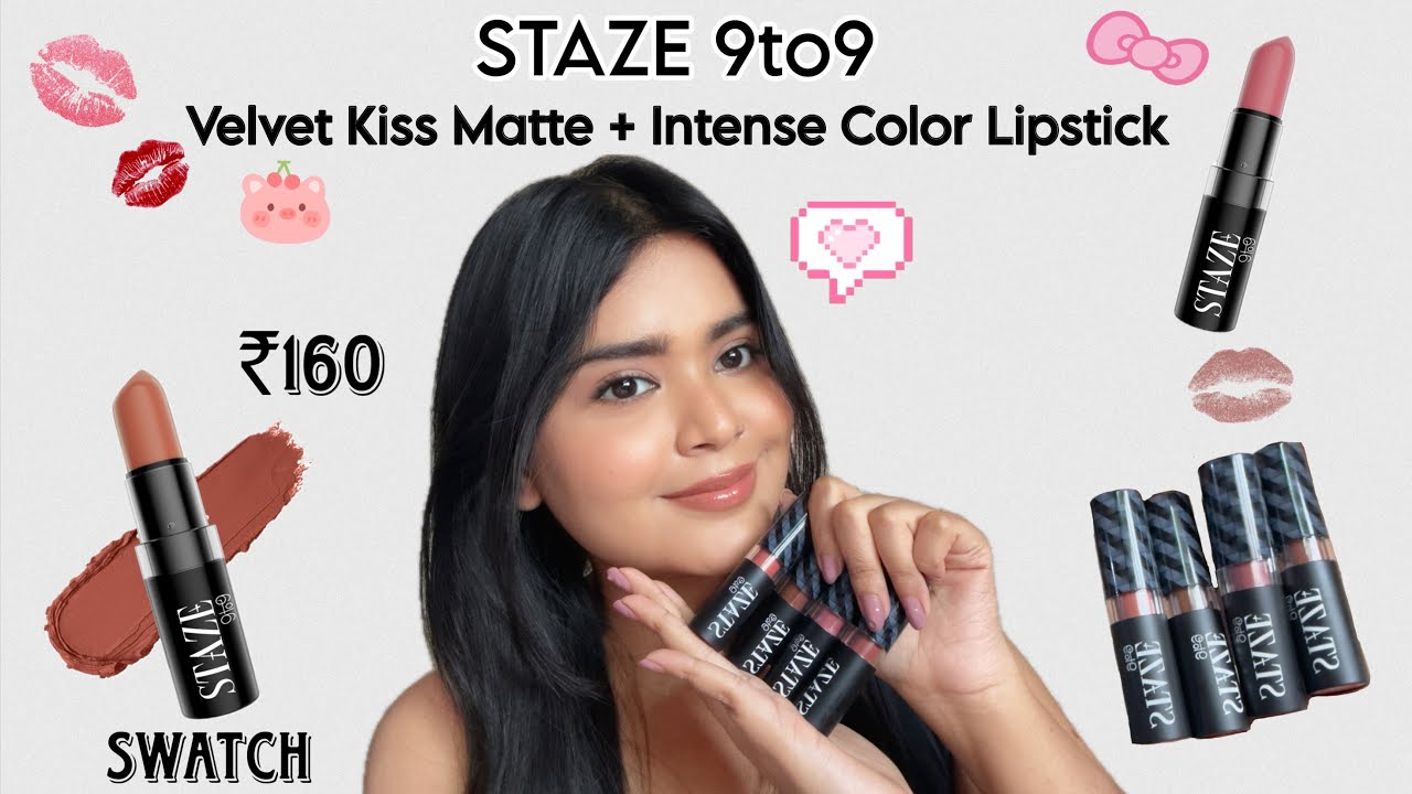 STAZE 9to9 ₹160 lipsticks💄/ velvet kiss matte lipstick swatch and review #lipstickshade #staze9to9 