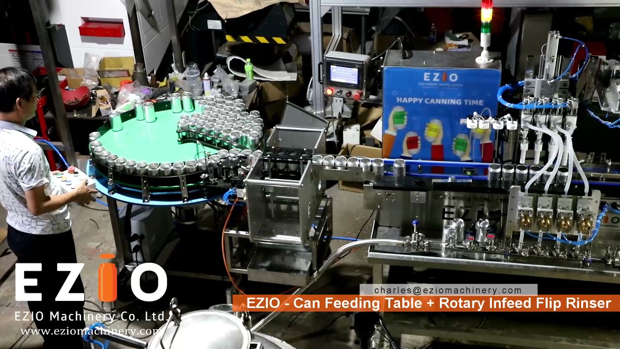 EZIO Automatic Can Feeding Table + Rotary Infeed Flip Rinser
