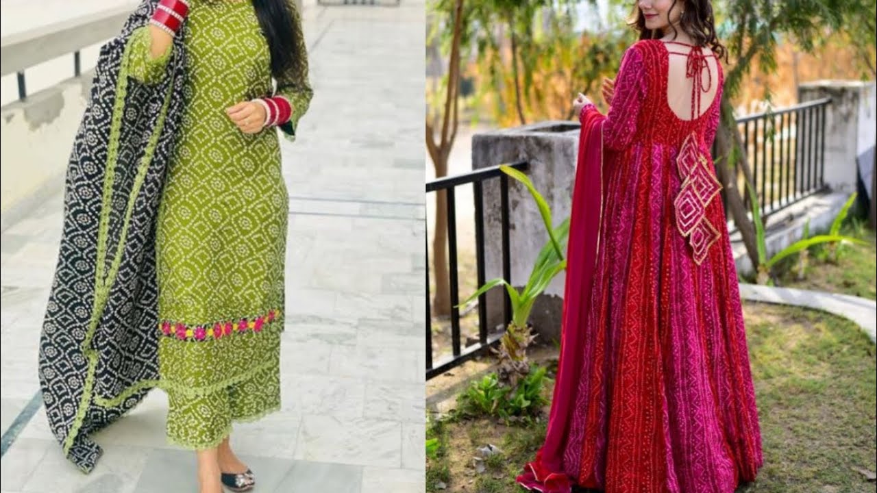 बंधनि ड्रेस design#Beautiful bandhani dress designs#new bandhej suits designs#shorts 