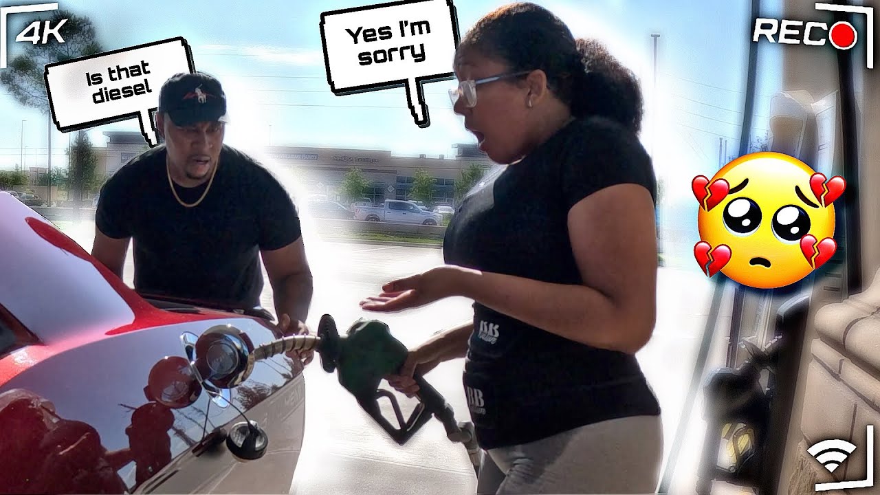 PUTTING DIESEL GAS IN MY HUSBAND CAR TO SEE HIS REACTION! *CAR BROKE DOWN*