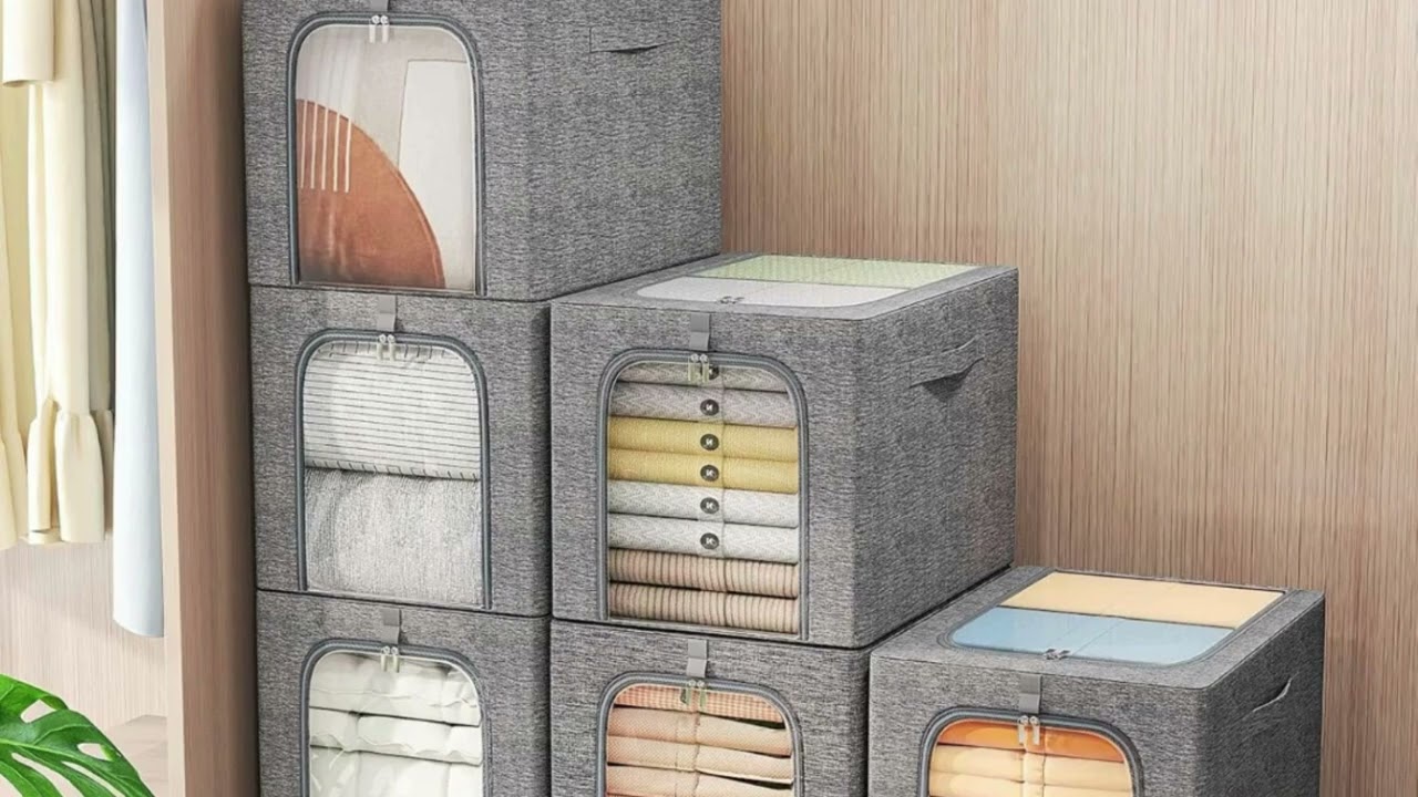 Clothes Storage Bin with Metal Frame 6 Pack Stackable Closet Storage Bin