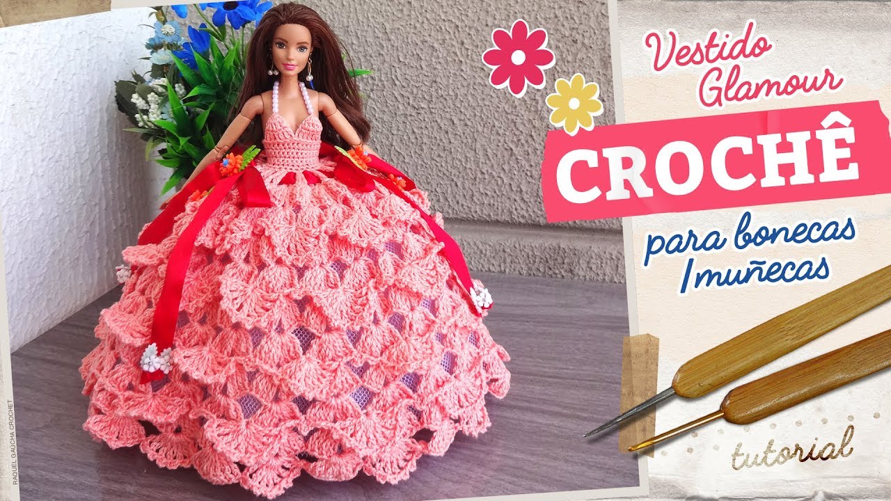 Vestido Glamour de Crochê para Bonecas