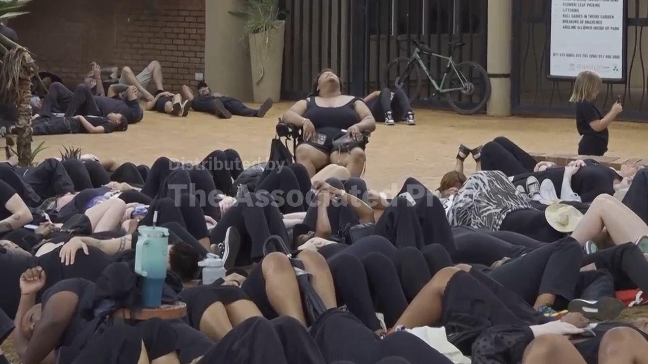 South African women stage lie-down protest against gender-based violence ahead of G20 summit