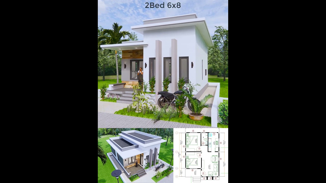 Best Small House Plans 6x8 Meter 20x27 Feet 2 Beds Terrace roof  