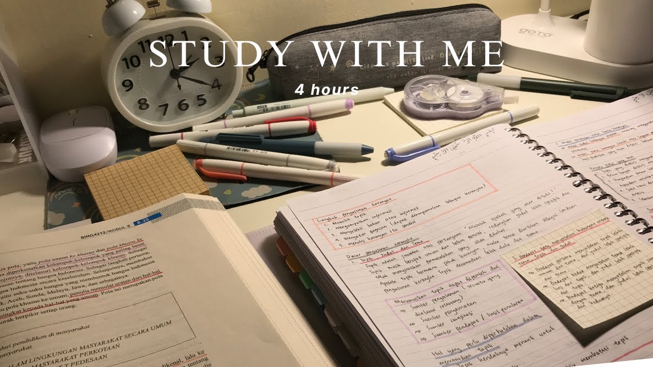 STUDY WITH ME AT MIDNIGHT 📚 [4 hours, pomodoro 55/5, heavy rainy sound with count up timer]