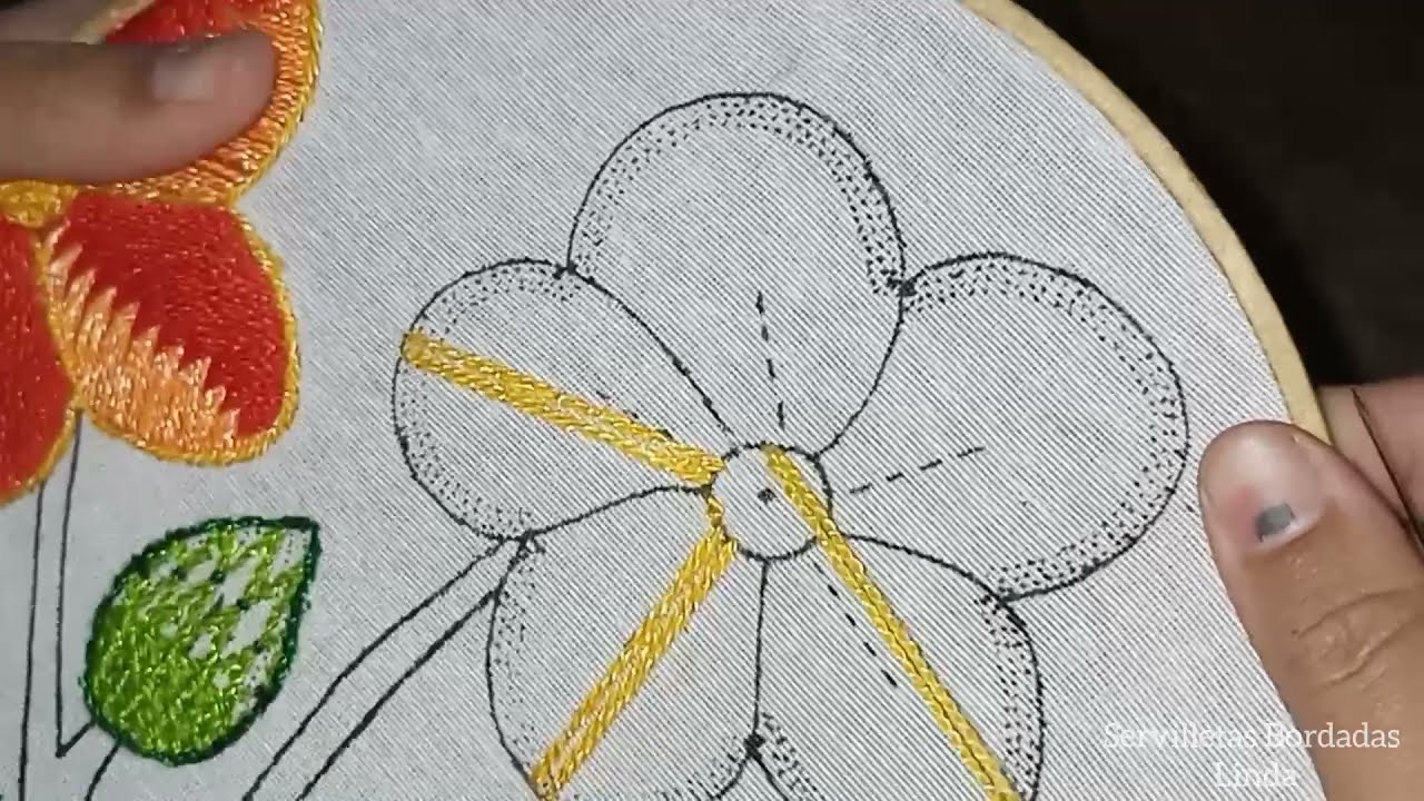 183·(BORDADO)FLOR#16 🌼Como bordar flores |Puntada para flores [Servilletas Bordadas Linda]