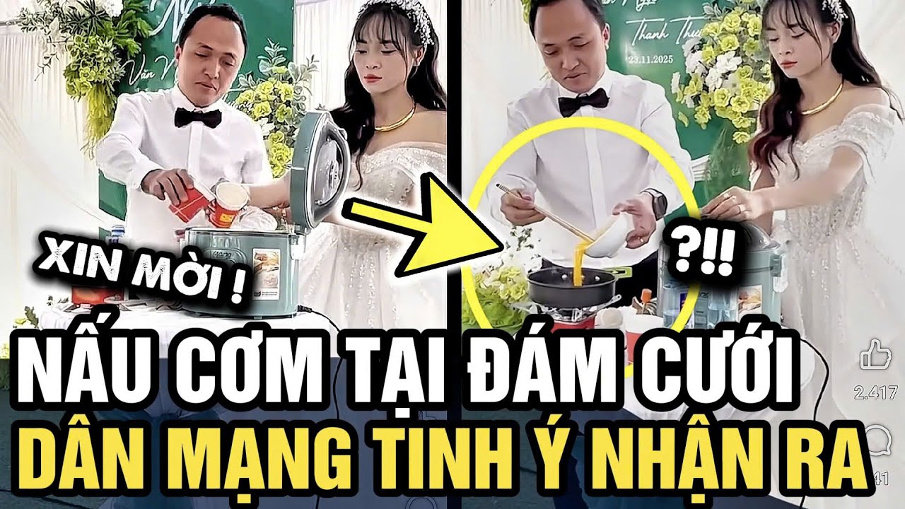 Viral clip CÔ DÂU CHÚ RỂ NẤU CƠM trên sân khấu, dân mạng tinh ý NHẬN RA | Tin 3 Phút
