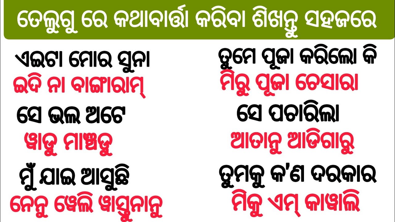 telugu sentences learning//daily use telugu sentences in odia.....