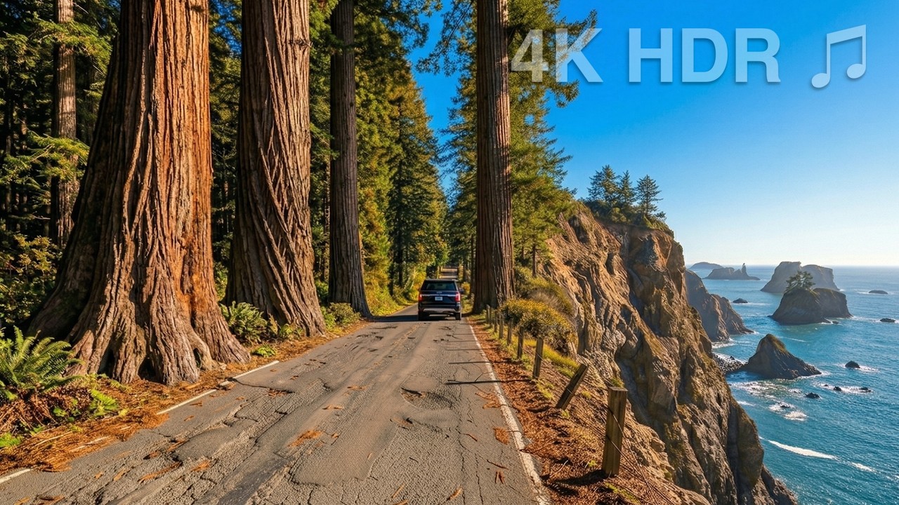 Scenic Drive Through Northern California Pacific Coast Redwood Forests | 4K HDR