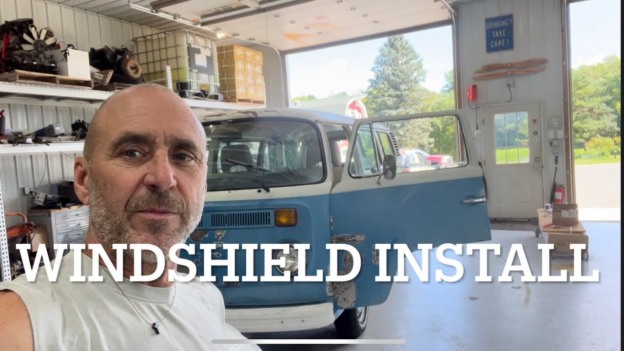 Windshield installation in the 1974 VW bus. Part 14