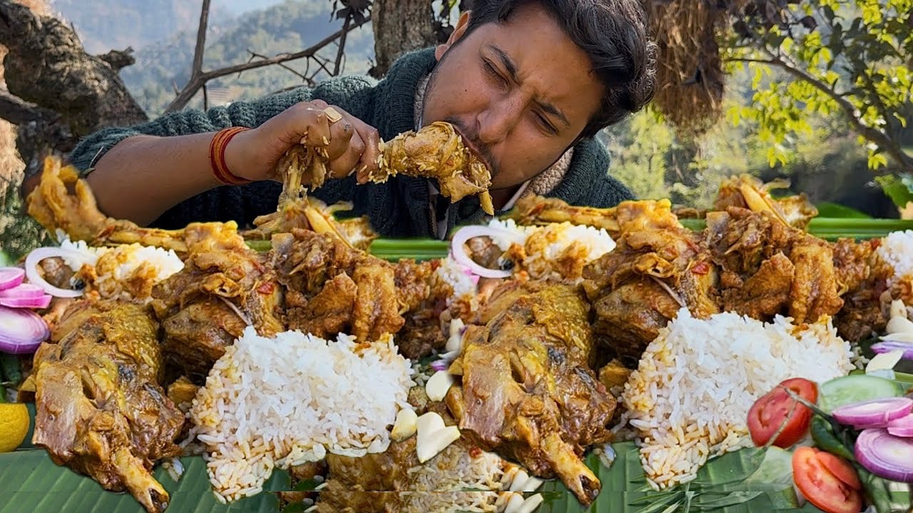 I am Back🔥MUKBANG & RECIPE: Delicious Food Ever, Sticky Country chicken with rice | PAHADI STYLE