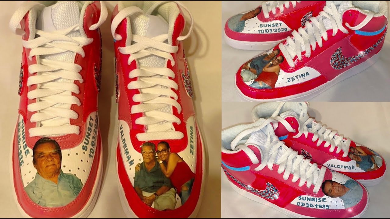 Custom design Nike mids/DIY custom sneakers with heat transfer paper, rhinestones and posca pens.