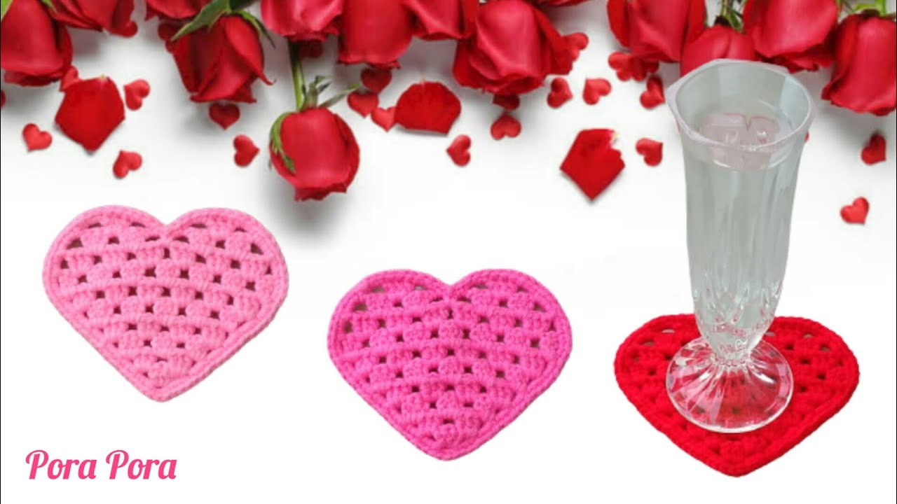 Crochet Granny Heart I Crochet Valentine Gifts I Crochet Heart Coaster