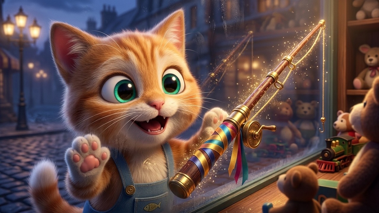 Cat Story: Little Kitten's Hard Work for a Fishing Rod