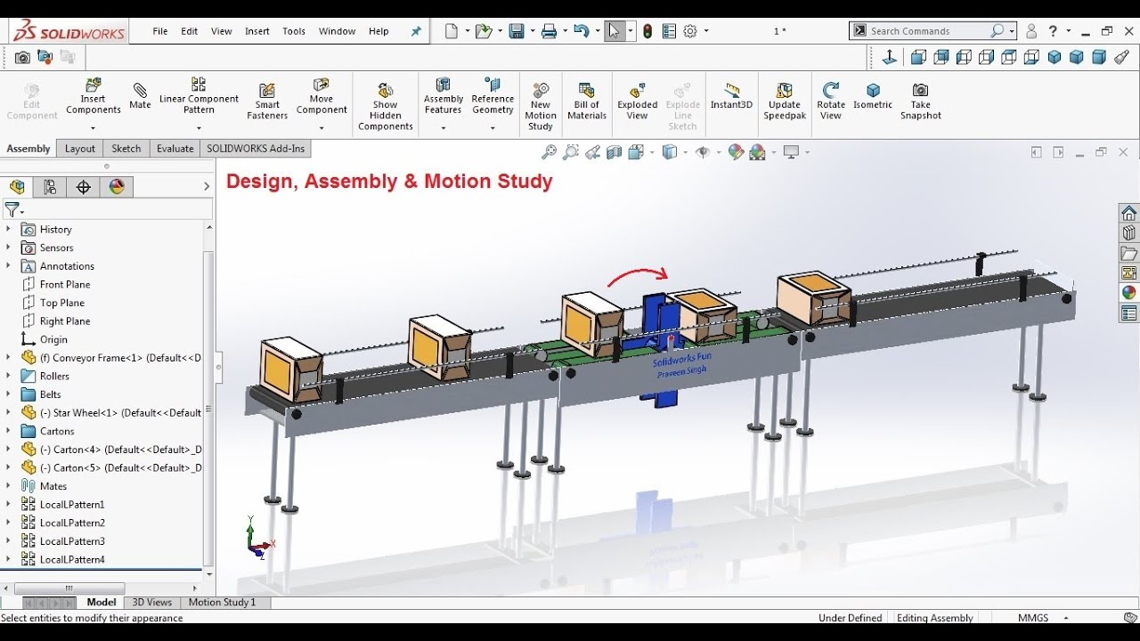 Carton rotating using proximity sensor and star wheel conveyor solidworks tutorial