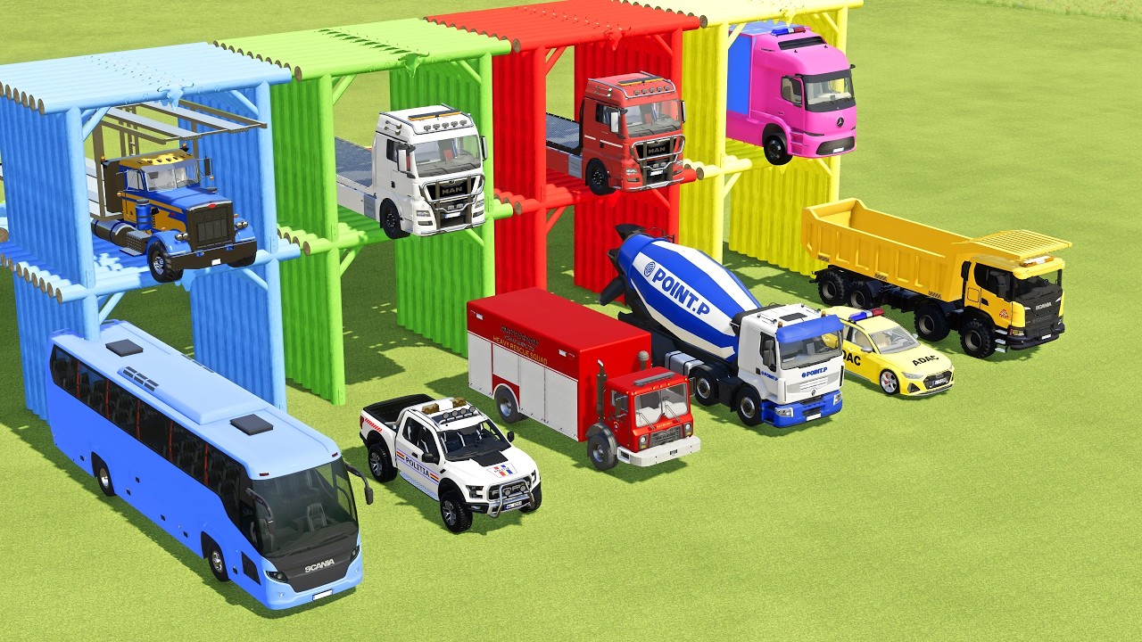 FORD RAPTOR, BMW, POLICE CARS & MERCEDES FIRE TRUCK, FORD AMBULANCE EMERGENCY TRANSPORT ! FS22