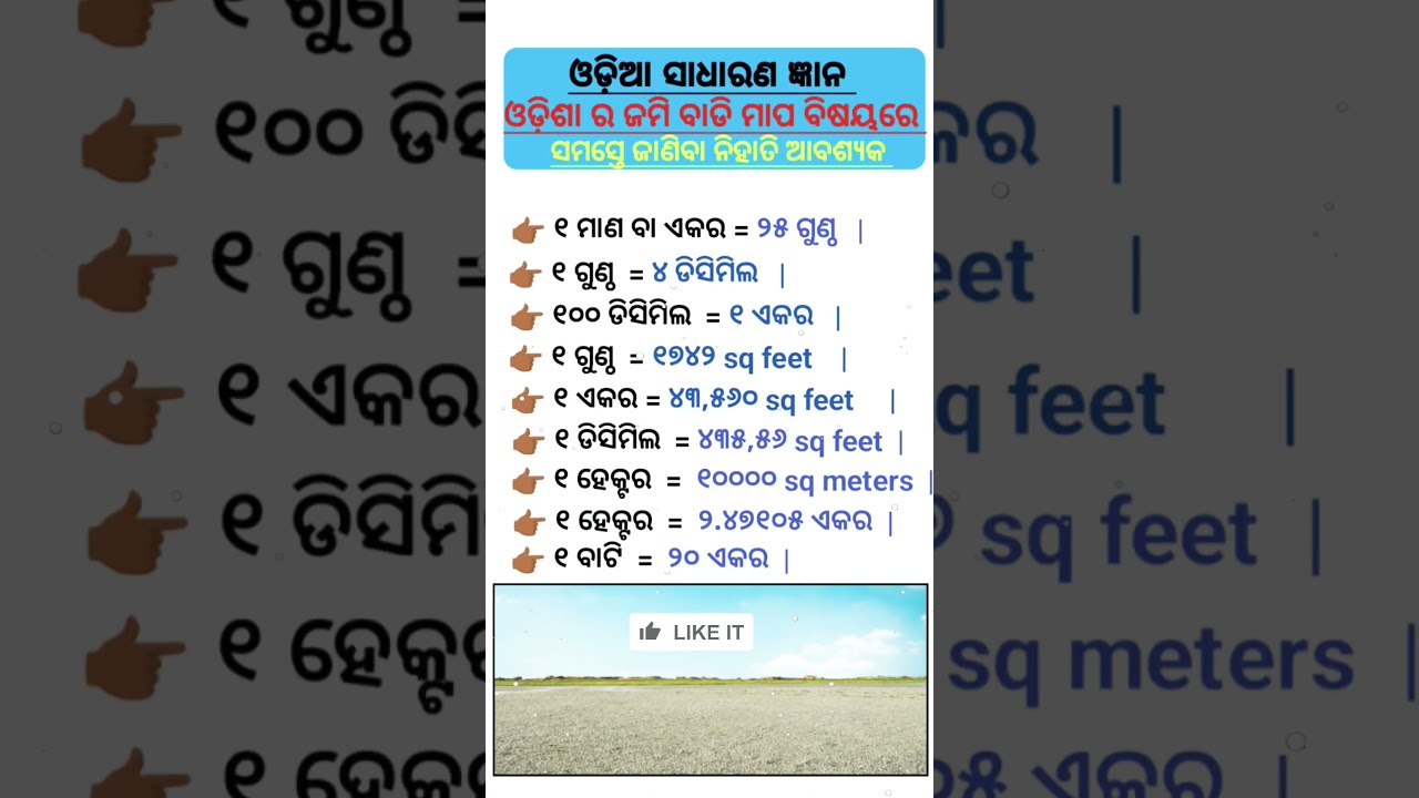 Learn land Measurement || ଜମି ମାପ || dismil square feet Acre hectare || odiagk || odiashorts || gk