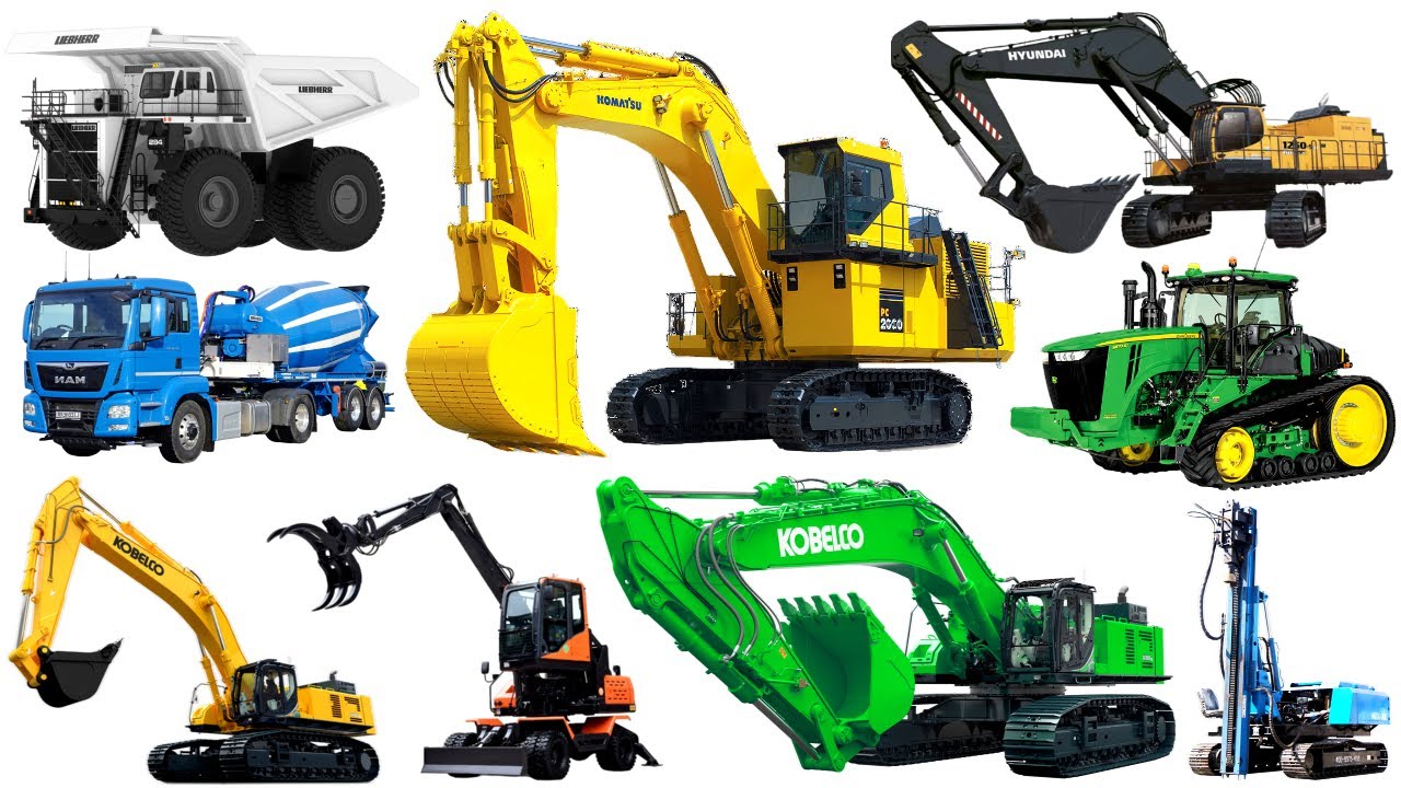 Amazing Excavator & Heavy Machines | Name & Sound Vehicles - Excavator, Tractor, Truck, Crane