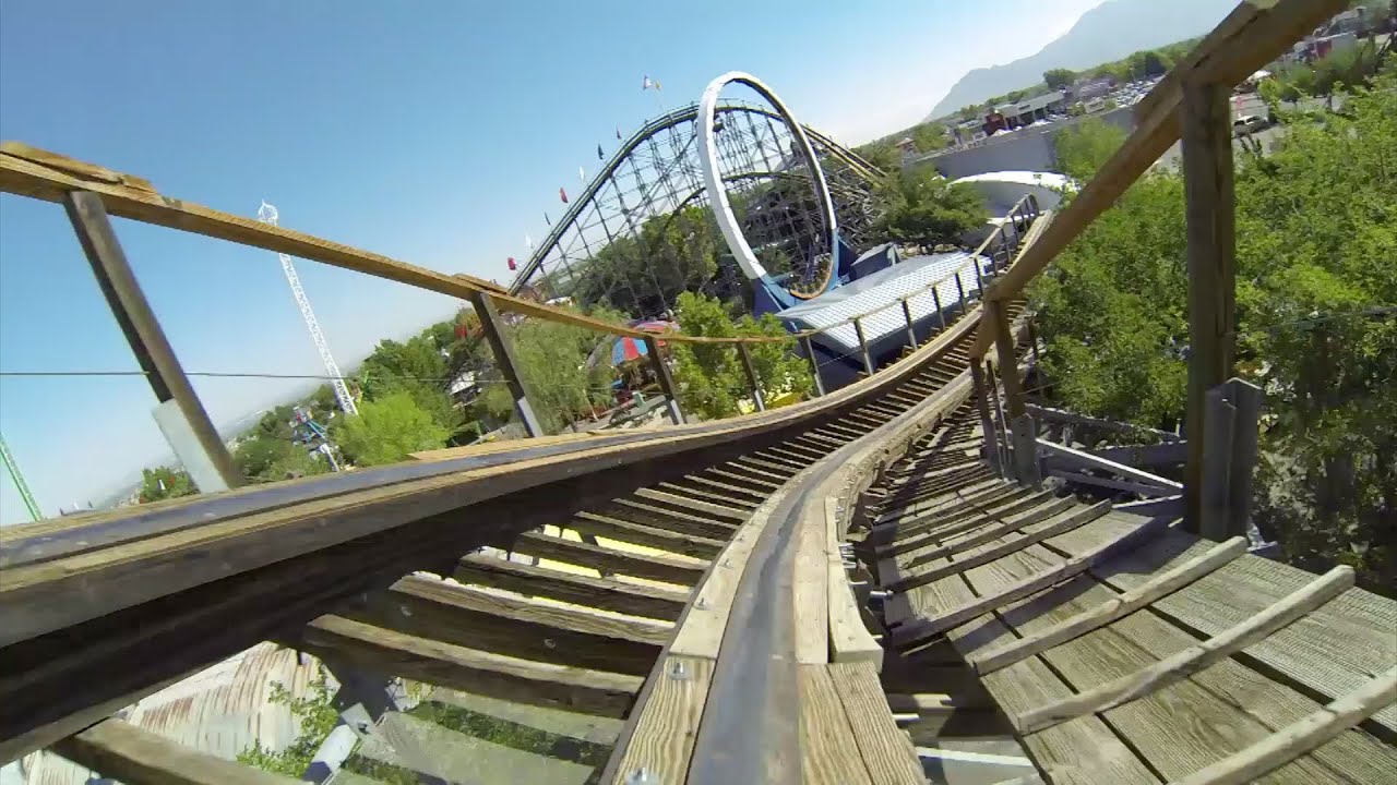 New Mexico Rattler Roller Coaster POV Cliffs Amusement Park Woodie