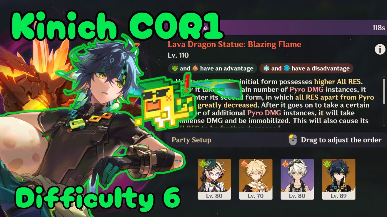 [5.7 Stygian Onslaught] Kinich C0 vs Lava Dragon Dire Difficulty 6 | Genshin Impact